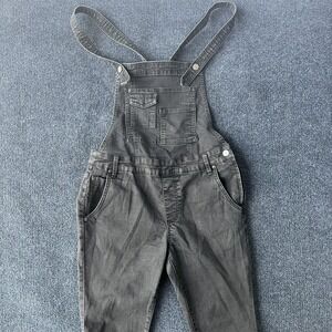 Free People Overalls Womens 28 Black Charcoal Denim Bib Skinny Adjustable Straps